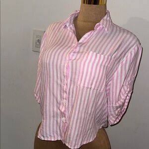 beachlunchlounge Pink and White Striped Button Down Shirt